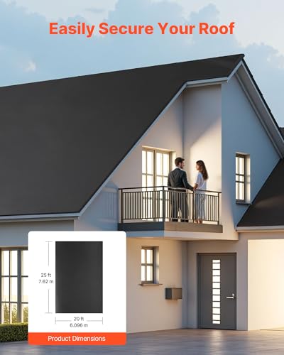 VEVOR Dachbahn, 6,096 x 7,62 m, Dachbahn, 1,14 mm EPDM Folie, Carportabdichtung, lange Lebensdauer & witterungsbeständig, Dachabdichtung, Dachunterlage für Wohnmobile, Dächer, Teiche