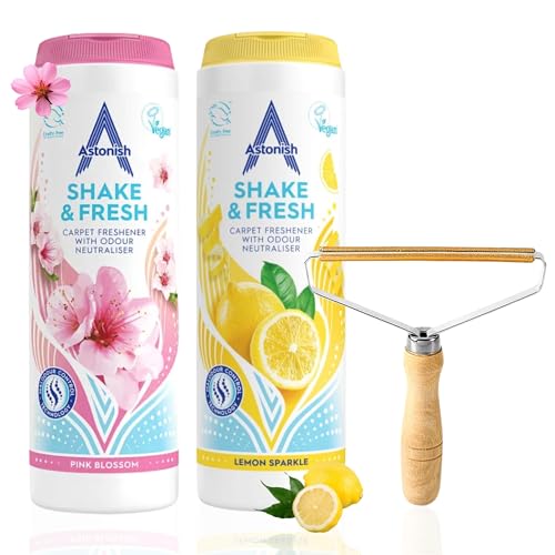 Shake and Vac Carpet Cleaner Powder Bundle | Carpet Freshener Powder with Astonish Cleaning Products | Includes Lint Remover Lemon Sparkle and Pink Blossom Scents