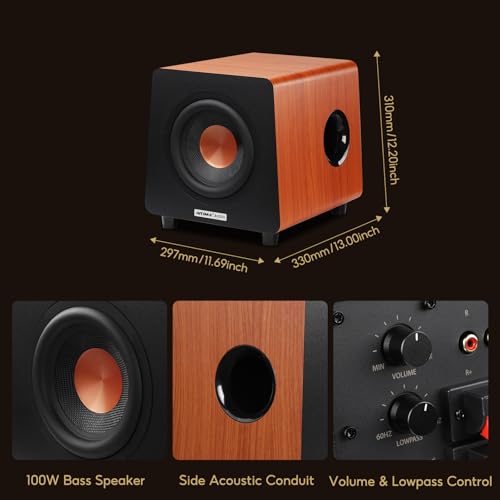 Image of AIYIMA 800X 8 Inch Powered Subwoofer 150W, 24bit /48KHz HD Audio Active Speaker, Deep Bass Speaker for TPA3116 TPA3255 Integrated Amplifier Home Theater, Gaming, Music (RCA /AUX /LFE Inputs)