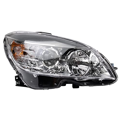 Image of TRQ Passenger Side Headlight Assembly Halogen Chrome Bezel for 2008-2011 Mercedes-Benz C300, C350, C63 AMG