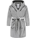RUOGU Kids Bathrobe Hooded Plush Fleece Robe for Girls Boys Grey 11-12 Years