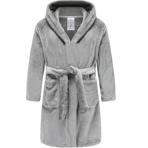 Image of Kids Bathrobe Hooded Plush Fleece Robe for Girls Boys