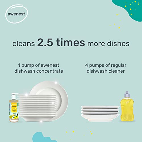 awenest 100% Plant Based Dishwash Concentrate | 180 ml = 450 ml of regular dishwash | 2.5X Concentrated | Neem and Lemon | 0% Harmful Chemicals |... - Image 2