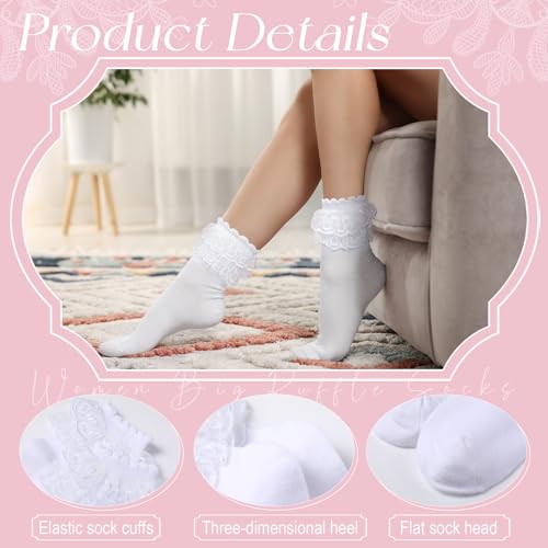 Geyoga 3 Pairs Women Heart Ruffle Socks Lace Frilly Ankle Comfortable Cotton Princess Lolita Socks for Ladies2