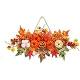 ハロウィン飾り 壁掛け式 人工カボチャ秋リース パンプキン 手作り花輪造花 撮影 道具 写真背景 感謝祭 お祝い お店 室内用 イベント パーティー グッズ（B）