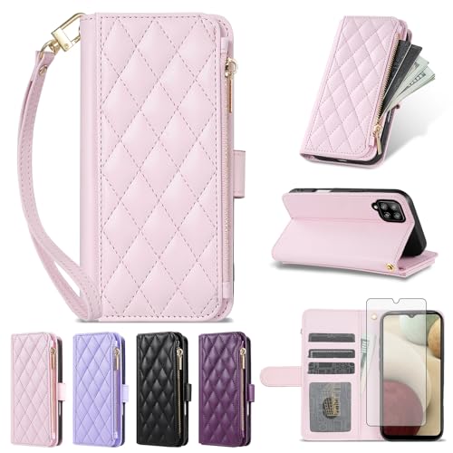 Étui portefeuille Samsung Galaxy A12 M12 porte-cartes support rose
