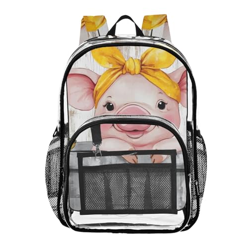 Pig Bathtub Duck Funny Clear Backpack, PVC Transparent Bag with Large Capacity for Boys, Girls, Men, Women, See Through Bookbag for School Work College Travel