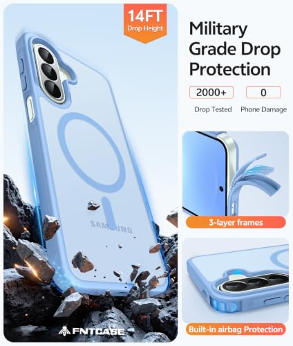 Image of FNTCASE for Galaxy A27 5G Phone Case: for Samsung A27 Cases [Fit for Magsafe] [Screen Protector] Military Grade Drop Protection, Translucent Matte Back, Slim Shockproof Protective Cover - Light Blue