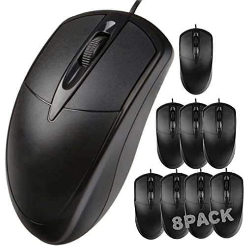 gozanga [8PACK] USB Mouse Bundle Set Classic Sturdy Design fits All Desktop Laptop chromebook Computers to be Used at Office School or Home Plain Sturdy and Simple