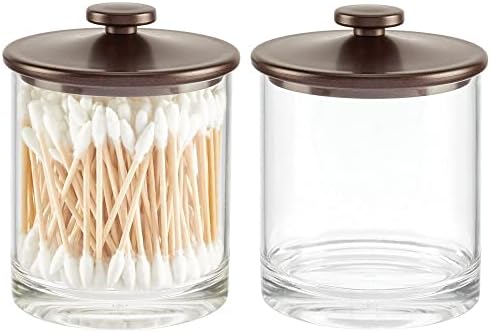 mDesign Small Modern Apothecary Storage Organizer Canister Jars - Acrylic Containers for Bathroom, Organization Holder for Vanity, Counter, Makeup Table, Lumiere Collection, 2 Pack, Clear/Bronze
