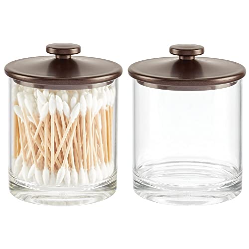 Mdesign Small Modern Apothecary Storage Organizer Canister Jars - Acrylic Containers For Bathroom, Organization Holder For Vanity, Counter, Makeup Table, Lumiere Collection, 2 Pack, Clear/Bronze #TOP10