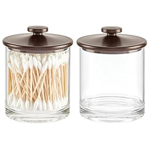 mDesign Small Modern Apothecary Storage Organizer Canister Jars – Acrylic Containers for Bathroom, Organization Holder for Vanity, Counter, Makeup Table, Lumiere Collection, 2 Pack, Clear/Bronze