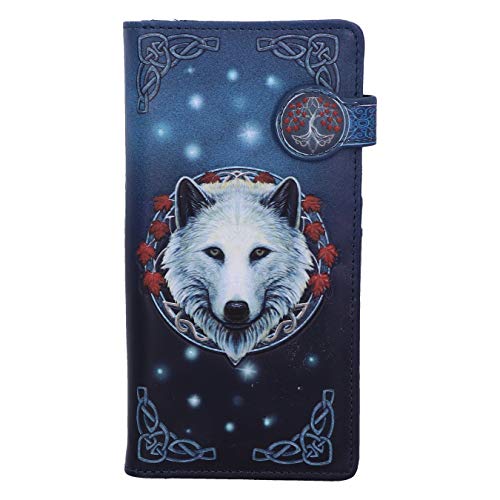Nemesis Now Klassisch, Blue, 18.5cm Bi-Fold Wallet with Wolf Pattern, Embossed, RFID Protected