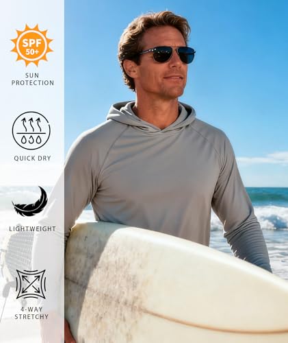 Image of Hoodies for Men UPF 50+ Sun Protection Fishing Shirts Long Sleeve Lightweight Rash Guard Shirt UV SPF Sweatshirt