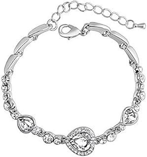 Ladies Silver Lovely Crystal Heart Shape Pendant Bracelet Lucky Gemstone Chain Plain Bracelet Jewellry Decoration for Women Girl