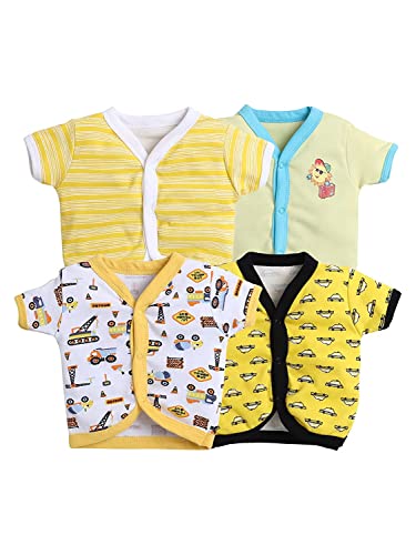 Image of Pooja Baby Baby Boys' & Baby Girls' T-Shirt Hosiery Cotton Clothing Jhabla /Vest Front Open T- Shirt with Snap Buttons Pack Of 4