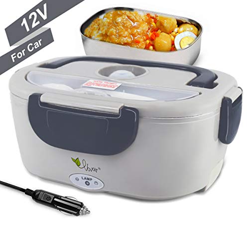 VOVOIR - Boîte à déjeuner électrique électrique 12 V - Chauffe-aliments - Chauffe-aliments avec récipient amovible en acier inoxydable de 1,5 l - Pour voiture, maison (gris foncé, 12 V pour voiture)