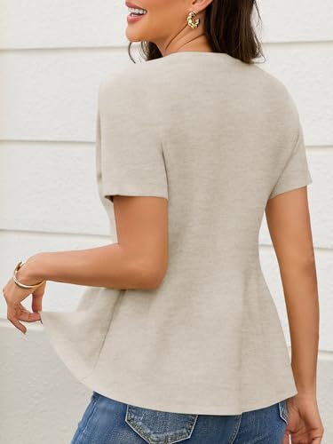 Image of Saodimallsu Womens Short Sleeve Cardigans Ruffle Button Down Crew Neck Peplum Babydoll Knit Sweater Tops