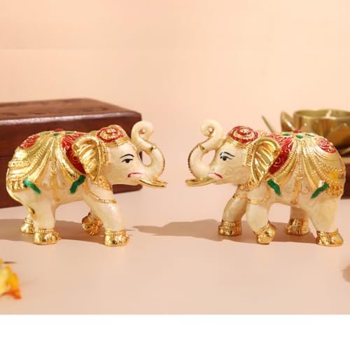 Image of The Spiritual Living Elephant Statue for Good Luck | 3.5 Inch - 2 Pcs | Idol | Home Decor | Hathi | Statue | Small Elephants for Decoration | Vastu | Feng Shui |