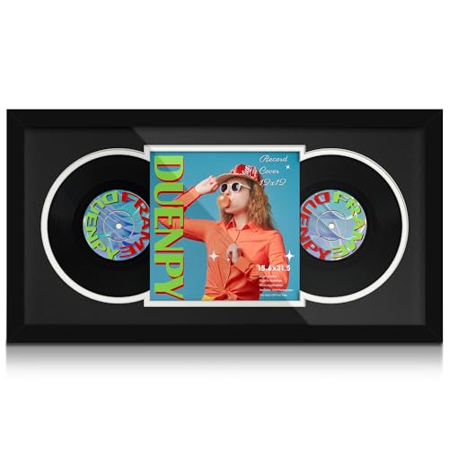 Image of DUENPY 15.6x31.5 Vinyl Frame For 12.5x12.5 Cover Black White Mat | Displays 12.5x12.5 Album Cover Art, Supports Wall Mounting For Home Music-Themed Wall Decor.
