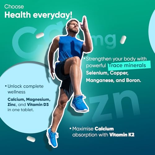 Calcium Magnesium Zinc and Vitamin D Supplement | 1+ Year Supply | 400 Vegan Tablets | 1414mg per 2 Tablets - with Zinc, Selenium & Vitamin K2 - for Bones, Teeth & Muscle Function (EFSA Claims) - Image 3