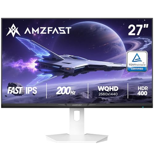 Amzfast 27 Pouces Ecran PC Gamer- 200Hz, QHD 2560x1440, Fast IPS Écran, 1ms MPRT, 95% DCI-P3, 130% sRGB, Anti-Lumière Bleue, HDR400, Adaptive Sync, VESA...