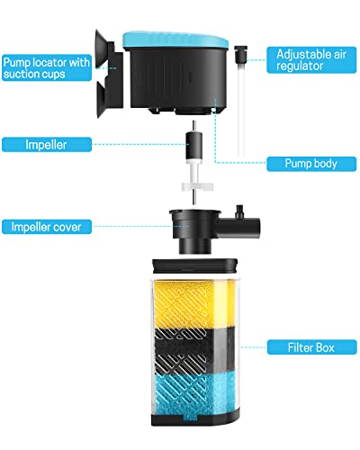 Image of AquaMiracle Aquarium Filter 3-Stage in-Tank Filter Internal Fish Tank Filter Turtle Filter for 10-40 Gallon Fish Tanks with Dual Water Outlet & Aeration