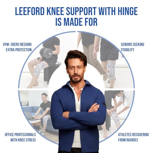 Image of Leeford Ortho Hinged Knee Braces Support for Men and Women | Joint Stability Belt, Knee Pain Relief Patella Stabilizer (Neoprene) For Gym, Sports, Injury Recovery Size- L