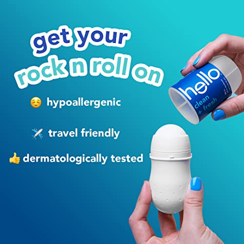 Hello Clean & Fresh Roll On Deodorant, Aluminum Free Deodorant For Women + Men, 48 Hour Non Sticky Formula, Dries Quick And Leaves No White Residue, Travel Deodorant, 2 Pack, 1.69 Oz Tubes #TOP5