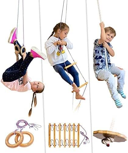 ✅ 10 Best Playsets for Older Kids 4 VIXERA Kids Gym Play Set Gymnastics Kit Include Swing, Climbing Ladder, Wood, Rope Disc Swing+Trapeze Bar with Rings, Ninja Warrior Obstacle Course for Kids Physical Exercise Tools, Monkey Bars