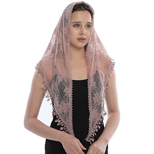 LMVERNA Lace Veil Triangle Mantilla Church Head Covering Latin Scarf for Mass Wedding Bridesmaids