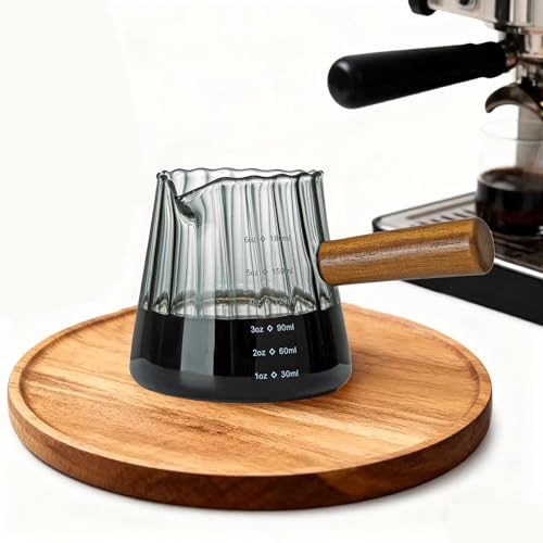 Vaso medidor 6 oz de vidrio borosilicato con asa de madera miniatura 1