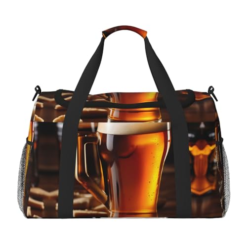 Beer Print Travel Duffle Bag Large Capacity Tote Stylish Weekender Bag for Outdoor Activities