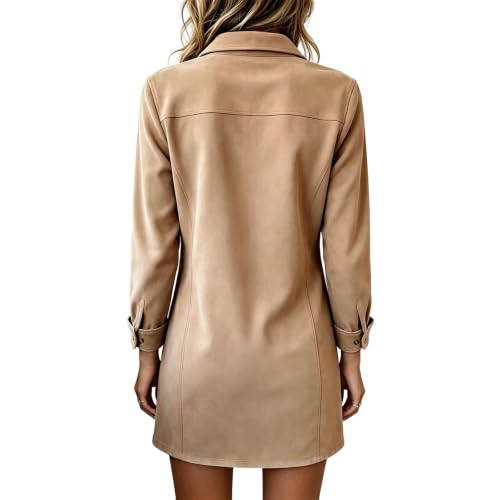 Betadog Womens Fall Dresses V Neck Long Sleeve Casual Mini Dress Khaki M - image 4
