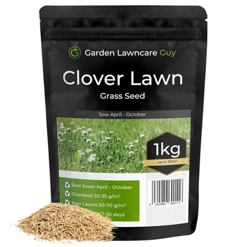 Clover Grass Seed for Lawns - 1kg - 95% Grass with 5% White Clover Lawn Seed Mix - Low Maintenance and Natural Lawns - Garden Lawncare Guy