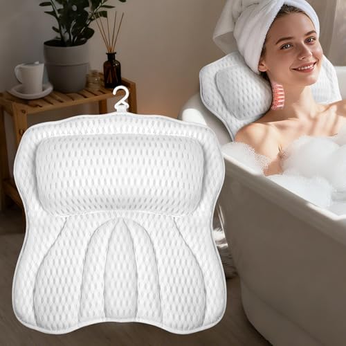AOPOW Ergonomic Luxury Bath Pillow: Large Area 5D Air Mesh Comfortable Bathtub Pillow - 6 Non-Slip Suction Headrest Cushion with Head Neck Shoulder and Back Support Home Spa Hot Tub for Women Men Gift