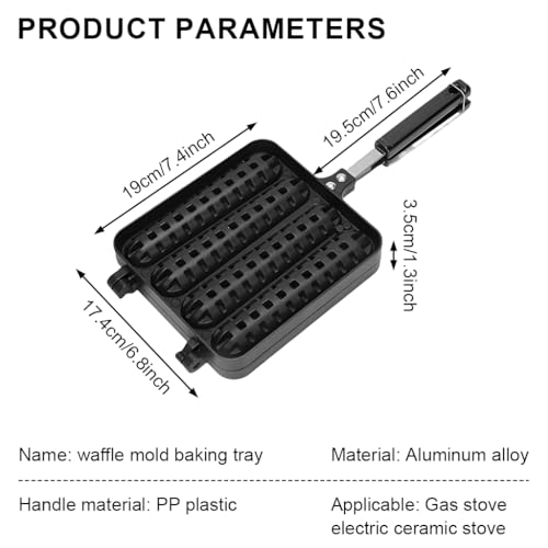 Image of Supvox Double-Sided Stovetop Grill for Mini Waffles, Sausage & Batter-Coated Snacks, Nonstick Rectangular Grid, Flip Pan for Camping, Breakfast, and Party Treats