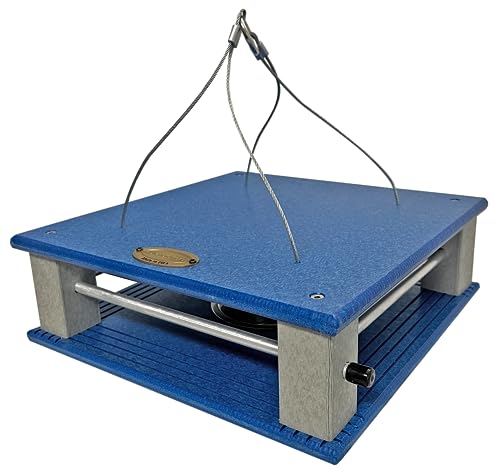 DutchCrafters Poly Gilbertson Large Covered Blue Bird Feeders for Outdoors Hanging, Bluebird Feeder for Mealworms - Amish USA Made (Bright Blue & Light Gray)