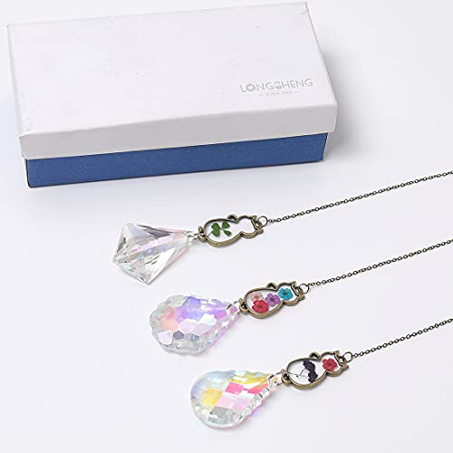 Crystal Suncatcher with Real Embedded Pressed Flower Cats AB Coat Crystal Prisms Hanging Pendant Prism Window Ornament Decoration Pack of 3 - Thumbnail 4