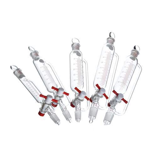 Wilmad-Lab Glass LG-8271T-106 Pressure Equalizing Cylindrical Addition Funnel, PTFE Plug, Graduated, 24/40 Joint, 500 mL Capacity