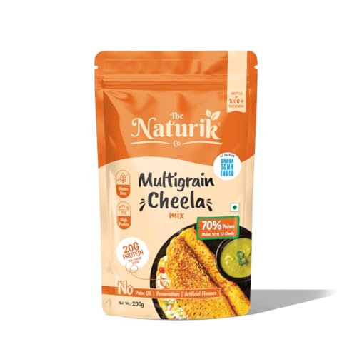 Image of The Naturik Co. Multigrain Chilla Mix 200g: Instant, Ready-to-Cook Cheela & Dosa Mix with 70% Pulses & 20% Protein, Healthy Breakfast Option for Kids & Family | As Seen On Shark Tank