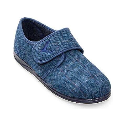 Padders Charles Wide Fitting Mens Memory Foam Slippers (Navy Combi, numeric_8) Cover
