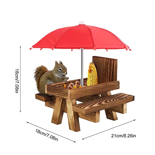 PEALOV Eekhoorn Feeder Picknicktafel met paraplu, Houten eekhoorn Picknicktafel met dikke banken en maïskolf houder, Outdoor eekhoorn Care Bench Feeder voor tuin, Wildlife Bird Animal Garden Feeder - Image 6