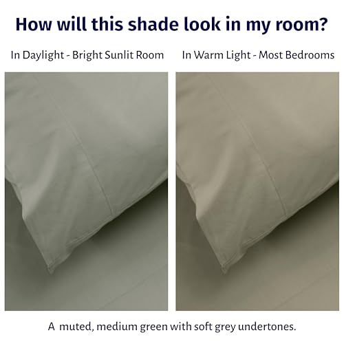 California Design Den Certified 100% Egyptian Cotton Sheets Full Size Set - Lightweight, Crisp Percale, Full Size Bed Sheets Cotton Set, Deep Pockets, Durable Luxury Bedding (Sage Mist - Gray Tone)
