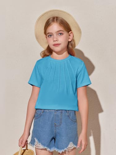 Image of Haloumoning Girls Pleated T Shirts Kids Summer Short Sleeve Fashion Tops Tees 5-14 Years