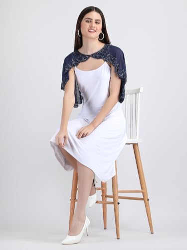 AOL Women's Hand Beaded Embroidered Georgette Ponchos/Cape/Wrap4