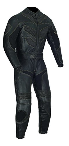 2pc Motorcycle Riding Racing Leather Black Track Suit with Padding and Armor (XXXL)