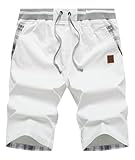 Djtnzdm Pantaloni Corti Uomo Bermuda Cargo Estivi Pantaloncino Corto Classico Moda Casual Cotone Elasticizzati Shorts con Tasche S Bianco