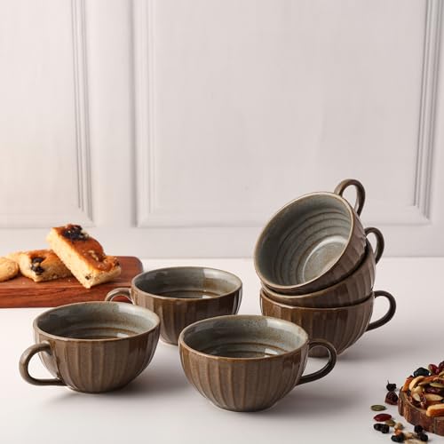 Image of Ceramic Tea Cup & Coffee Mug Set of 4 | 220 ml Daily Use Cup Set for Tea & Coffee | Microwave Safe Tea Cups | Stylish Ceramic Cups for Home