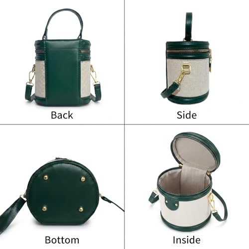 Image of Retro Bucket Bag Color Contrast Cylinder Purse | Senior Sense Style, Single Shoulder Crossbody, Zipper Closure, 4.7x6